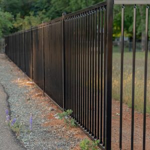 Ornamental steel fence with steel square posts in black